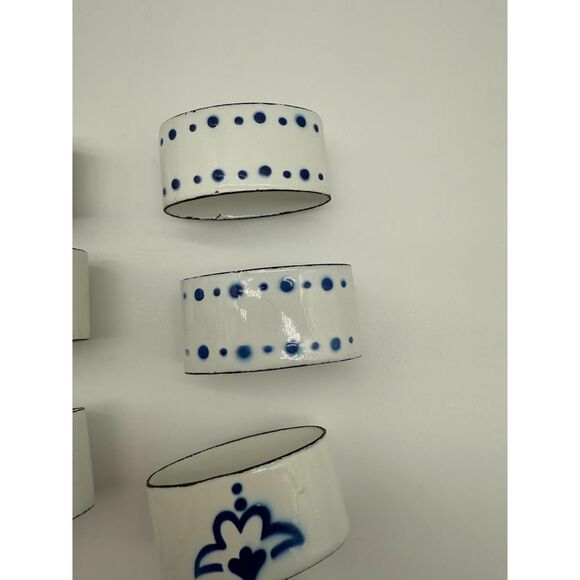 Vintage Ikea Napkin Rings Swedish Heder Kaarina Brieditis Blue & White Enamel - Picture 4 of 9